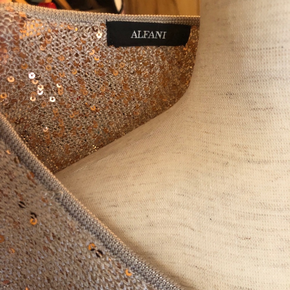 Alfani Cold Shoulder Tunic Champagne Sequins Top & Matching Cami Scoop Neck - Picture 6 of 10